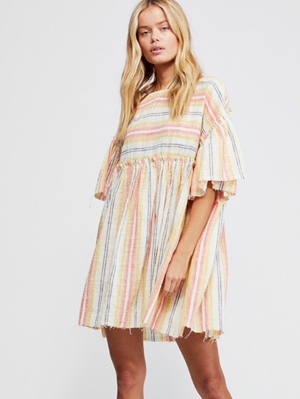 Free People Summer Nights Striped Mini Dress 100 % Cotton